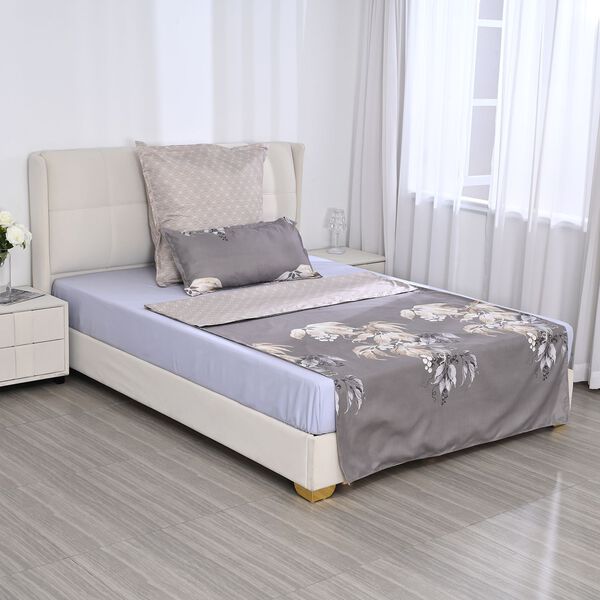 Bettw&auml;sche-Set 6tlg. &ndash; Blumendesign, grau