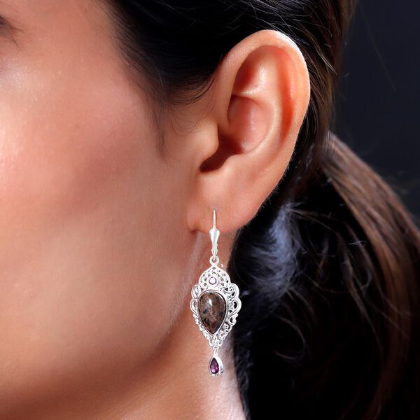 Handgearbeitete, nat&uuml;rliche Yooperlith und Rhodolith Granat-Ohrringe, 925 Silber ca. 6.74 ct image number 3