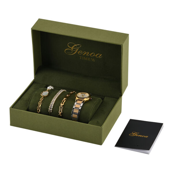 GENOA - Wei&szlig;er Zirkonia, Wei&szlig;es Perlmutt Schmuckset 316L Edelstahl Bicolor, 316L Edelstahl IP-Gelbbeschichtung, Nickelfreies Messing IP-Gelbbeschichtung und Legierung Bicolor image number 8