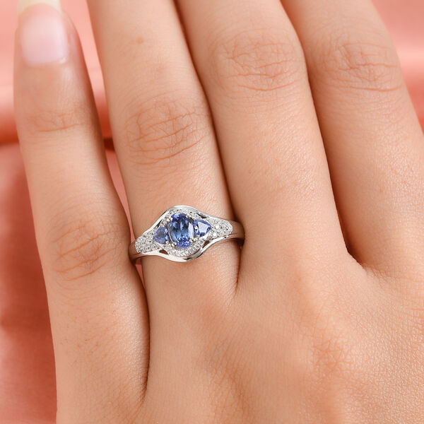 Tansanit und Zirkon Ring 925 Silber platiniert  ca. 0,97 ct image number 3