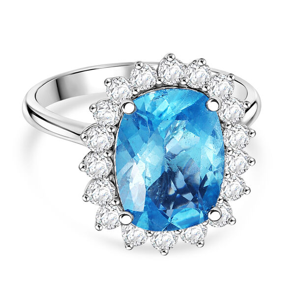 Blauer Topas und wei&szlig;er Zirkon-Ring, 925 Silber platiniert  ca. 10,13 ct