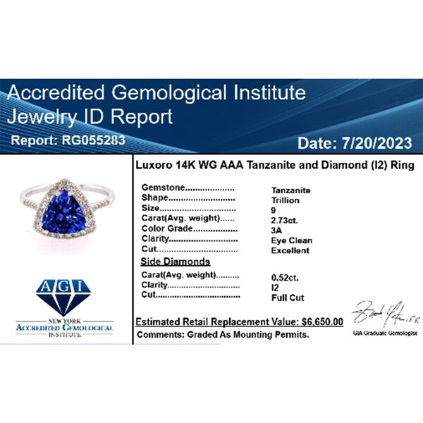 LUXORO zertifiziert und gepr&uuml;ft AAA Tansanit und I2 Diamant Ring in 585 Wei&szlig;gold - 3,25 ct. image number 6