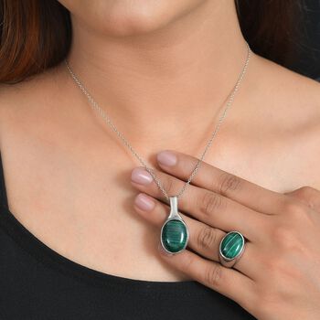 2er Set - Malachit Ring und Anh&auml;nger, Gr&ouml;&szlig;e (16.00), 316L Edelstahl ca. 30.00 ct