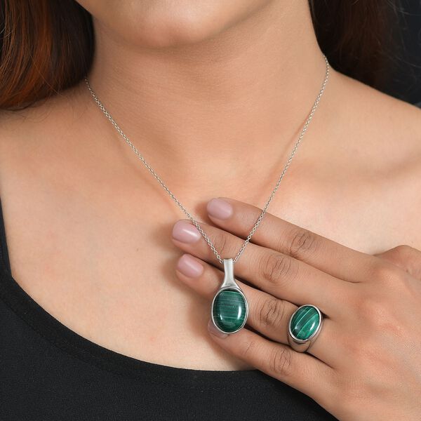 2er Set - Malachit Ring und Anh&auml;nger, Gr&ouml;&szlig;e (16.00), 316L Edelstahl ca. 30.00 ct image number 3