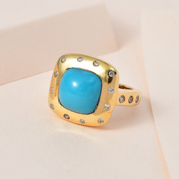 Amerikanischer natürlicher Sleeping Beauty Türkis, weißer Zirkon Ring, 925 Silber Gelbgold Vermeil (Größe 20.00) ca. 5.18 ct image number 2