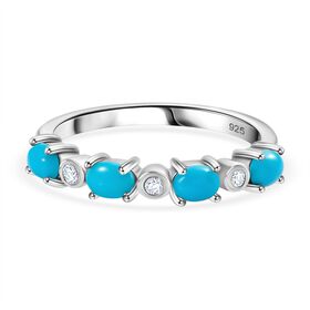 AA Amerikanischer, nat&uuml;rlicher Sleeping Beauty T&uuml;rkis, Wei&szlig;er Zirkon Ring 925 Silber platiniert (Gr&ouml;&szlig;e 21.00) ca. 0.70 ct