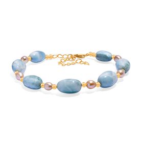 AA Larimar und Süßwasser Perle Armband, 19 cm