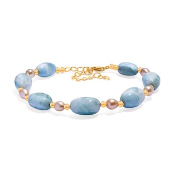 AA Larimar und S&uuml;&szlig;wasser Perle Armband, 19 cm