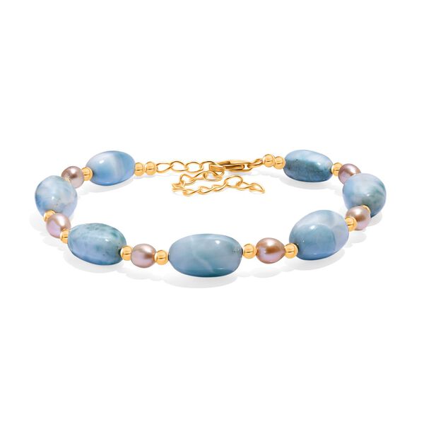 AA Larimar und Süßwasser Perle Armband, 19 cm image number 0