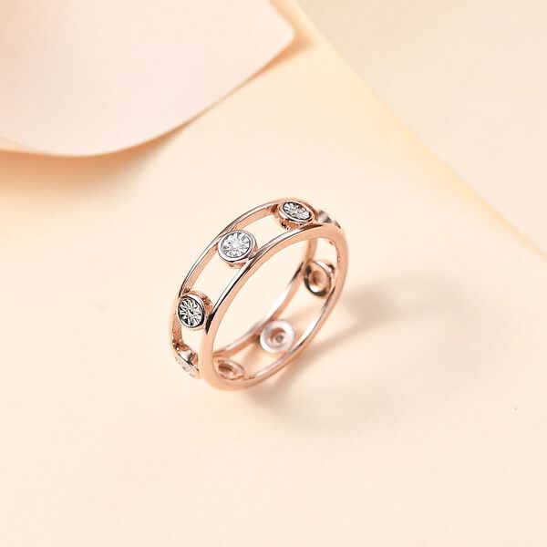 Doppelreihiger Ring mit Weißen Diamanten, 925 Silber 750 Roségold Vermeil (Größe 18.00) image number 2