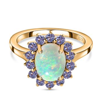 AA Nat&uuml;rlicher, &auml;thiopischer Welo Opal, Tansanit Ring, 925 Silber vergoldet (Gr&ouml;&szlig;e 16.00) ca. 1.74 ct