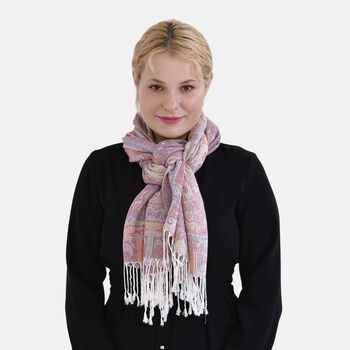 Jacquard Paisley-Schal mit Fransen, 170cm x 75cm, Lila Bl&uuml;ten