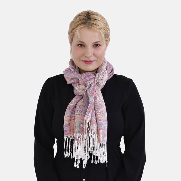 Jacquard Paisley-Schal mit Fransen, 170cm x 75cm, Lila Blüten image number 4