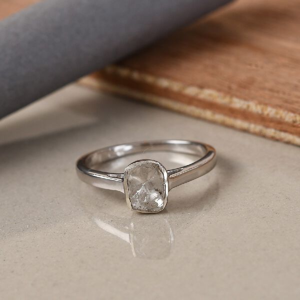 Handgearbeiteter Polki Diamant Solit&auml;r Ring 925 Silber Platin-&Uuml;berzug image number 2
