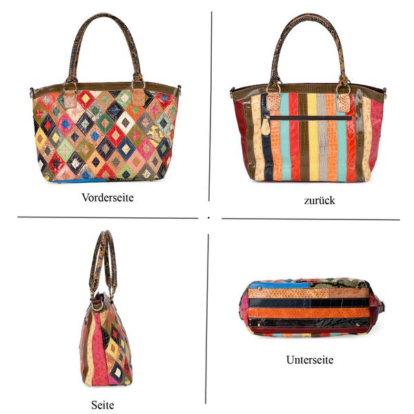 Chaos By Elsie - Echtleder Crossbody Tasche, Multifarbenes Krokodil-Muster image number 4