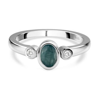 Grandidierit und wei&szlig;er Zirkon-Ring, 925 Silber platiniert (Gr&ouml;&szlig;e 20.00) ca. 0.54 ct