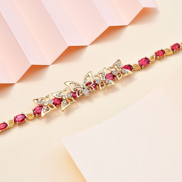 GP Trifono Kollektion- Synthetisches Padparadscha-Saphir, Zirkon und blaues Saphir-Armband, 19cm - 13,27 ct. image number 7