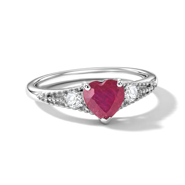D'Joy Afrikanischer Rubin (Fissure gef&uuml;llt), Wei&szlig;er Zirkon Ring 925 Silber Rhodiniert (Gr&ouml;&szlig;e 18.00) ca. 1,44 ct
