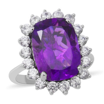 Lusaka Amethyst und wei&szlig;er Zirkon-Ring, 925 Silber platiniert (Gr&ouml;&szlig;e 16.00) ca. 8.16 ct