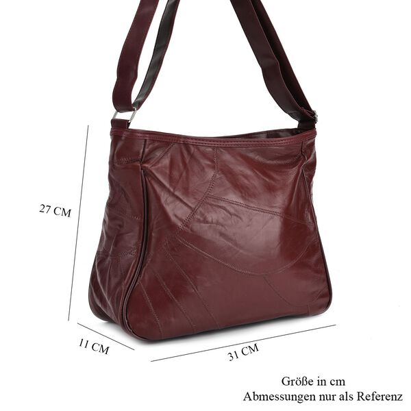 Umhängetasche aus Leder, Patchwork-Design, 31×11×27cm, Burgund image number 8