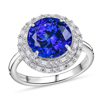 Rhapsody AAAA Tansanit, Wei&szlig;er Diamant Ring 950 Platin (Gr&ouml;&szlig;e 20.00) ca. 6,67 ct