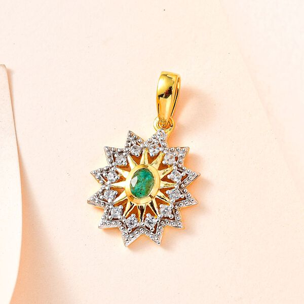 AAA Smaragd, Wei&szlig;er Zirkon Anh&auml;nger, 925 Silber Gelbgold Vermeil, ca. 0.43 ct image number 2