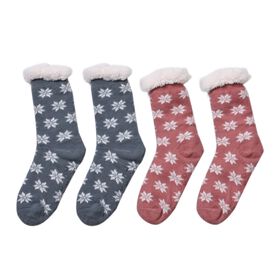 2er Set kuschelige Sherpa Socken, Schneeflocken