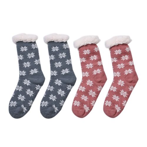2er Set kuschelige Sherpa Socken, Schneeflocken image number 0