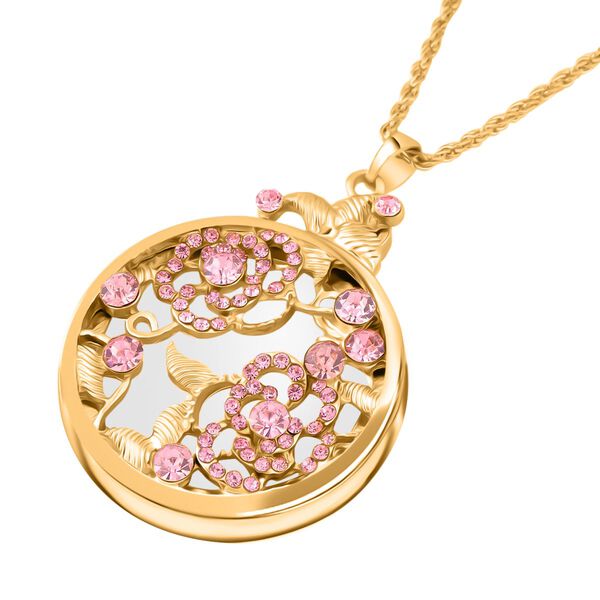 Rosa Kristall-Blumenmotiv-Anh&auml;nger und 60+5cm Kette image number 2