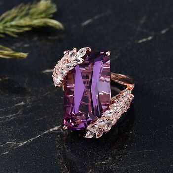 D'Joy AAA Rose De France Amethyst, Wei&szlig;er Topas Ring 925 Silber 750 Ros&eacute;gold Vermeil (Gr&ouml;&szlig;e 19.00) ca. 23,70 ct