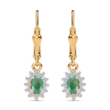 Kagem Sambischer Smaragd, Wei&szlig;er Zirkon Ohrringe 925 Silber 750 Gelbgold Vermeil ca. 0.72 ct