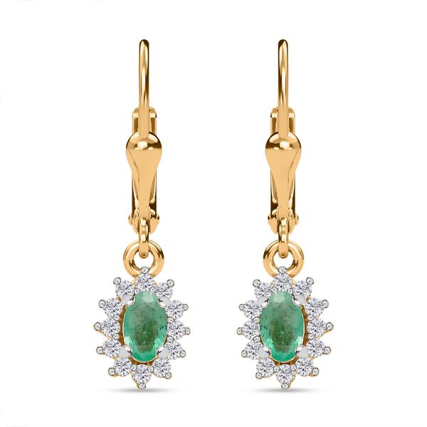 Kagem Sambischer Smaragd, Wei&szlig;er Zirkon Ohrringe 925 Silber 750 Gelbgold Vermeil ca. 0.72 ct