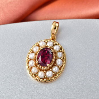 D'Joy AA nat&uuml;rlicher Rhodolith Granat und S&uuml;&szlig;wasser Perle Anh&auml;nger