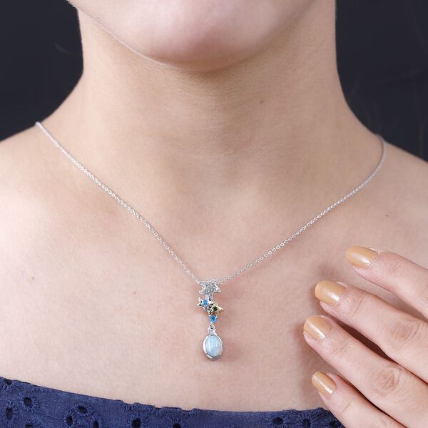 GP Sea Life Kollektion- AA &auml;thiopischer Welo Opal, Chromdiopsid, Neon Apatit, Zirkon und blauer Saphir-Anh&auml;nger mit 45cm Kette - 1,33 ct. image number 4