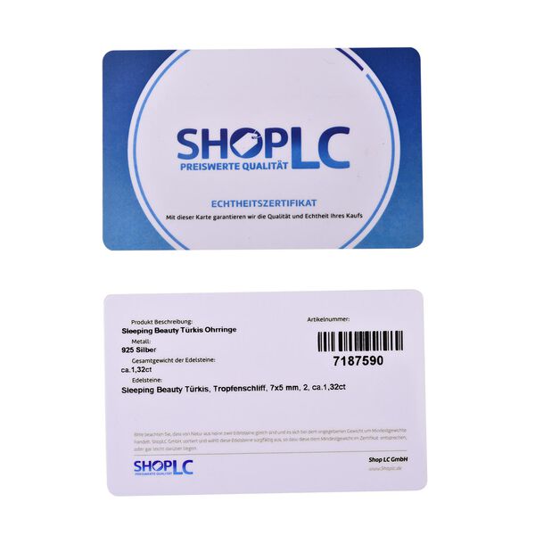 Amerikanischer, nat&uuml;rlicher Sleeping Beauty T&uuml;rkis Ohrringe 925 Silber platiniert ca. 1.32 ct image number 6