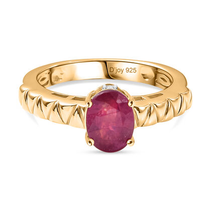 D'Joy Afrikanischer Rubin (Fissure gef&uuml;llt), Wei&szlig;er Diamant Ring 925 Silber 750 Gelb Vergoldet (Gr&ouml;&szlig;e 17.00) ca. 1,84 ct