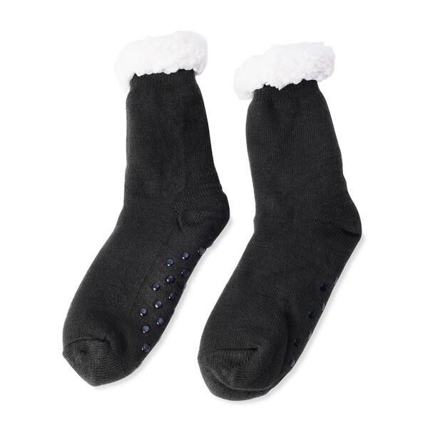 2er-Set - Rutschfeste Haussocken mit Sherpafutter, Einheitsgröße, Schwarz und Weiß  image number 3