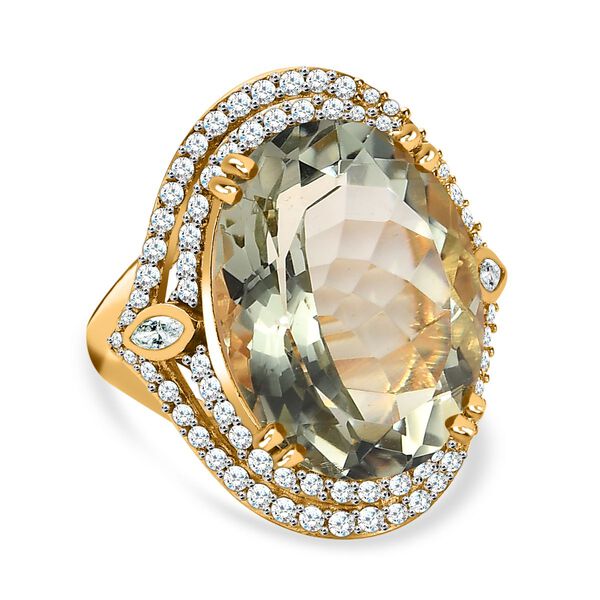 AA Prasiolith und Zirkon Cocktail Ring - 18,74 ct.