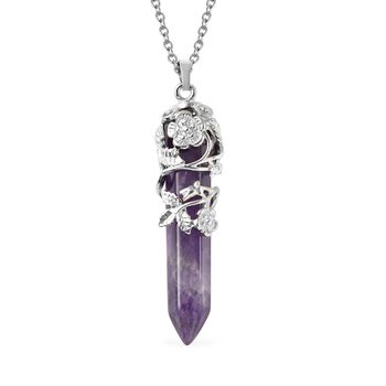 Afrikanischer Amethyst Bl&uuml;ten Pendel-Anh&auml;nger mit Kette, Messing und 316L Edelstahl ca. 45.00 ct