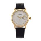 GENOA - Moissanit, Automatik-Armbanduhr mit Herz-Design und Datumsanzeige, Dandong-Uhrwerk, Weißes Zifferblatt, Goldfarben, Schwarz Lederarmband, 36 mm