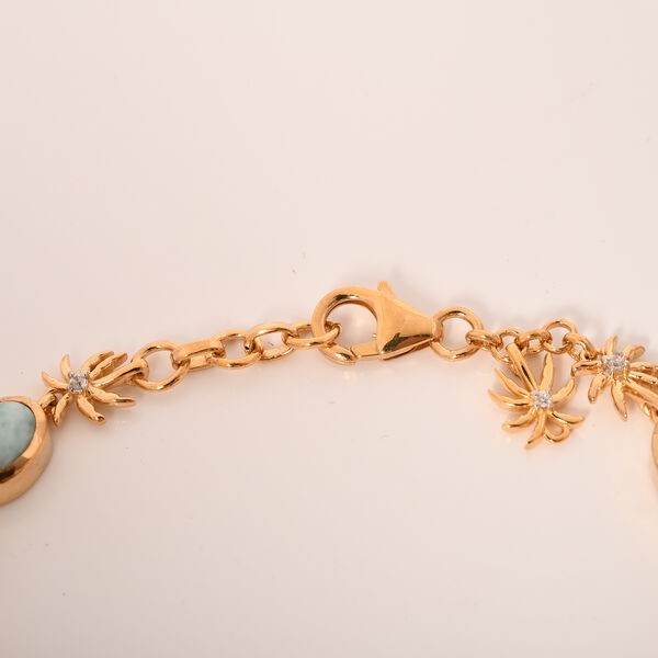 AA Nat&uuml;rlicher gr&uuml;ner Larimar, Wei&szlig;es Zirkon Armband, ca. 19 cm, 925 Silber 750 Gelbgold Vermeil ca. 8.22 ct image number 2