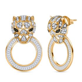 GP Weißer Diamant, Kanchanaburi Blauer Saphir Ohrringe 925 Silber 750 Gelbgold Vermeil ca. 1.76 ct