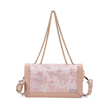 LA MAREY Signature Brokat Echtleder Umh&auml;ngetasche, Kartenf&auml;cher und Innenf&auml;cher, 23 x 13 x 7 cm, Pink