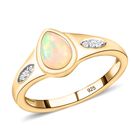 Natürlicher, äthiopischer Welo Opal und weißer Zirkon-Ring, 925 Silber vergoldet (Größe 17.00) ca. 0.51 ct image number 3