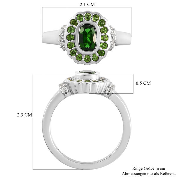 Nat&uuml;rlicher Chromdiopsid und Zirkon Ring 925 Silber platiniert image number 7