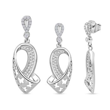 LUSTRO STELLA - Wei&szlig;er Zirkonia Ohrringe und Anh&auml;nger, 925 Silber rhodiniert