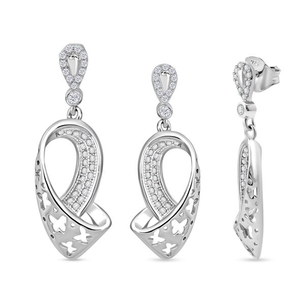 LUSTRO STELLA - Wei&szlig;er Zirkonia Ohrringe und Anh&auml;nger, 925 Silber rhodiniert