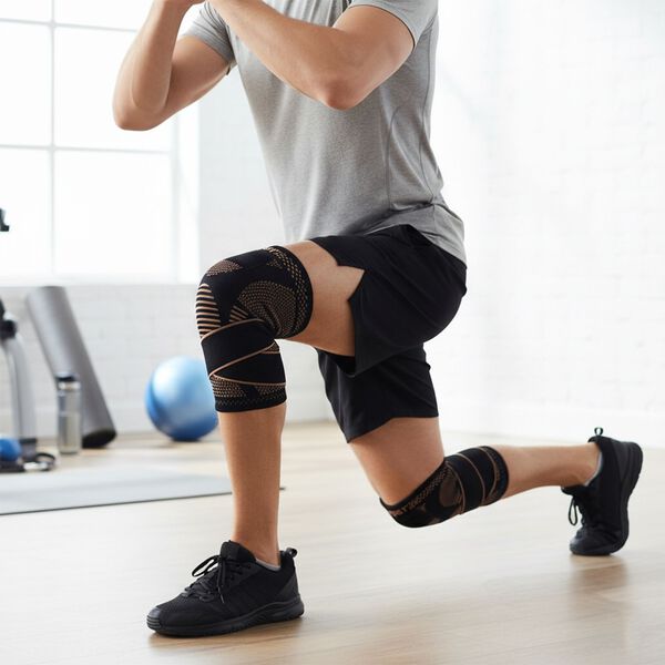 Kupferfaser Knie Bandagen Paar verstellbar Kompression Schwarz-Kupfer image number 1