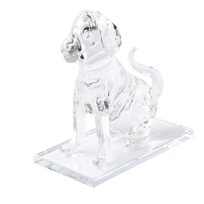 Dekorativer TZ Weiß Kristallglas Hund auf quadratischem Ständer, Größe: 12x6x15 cm