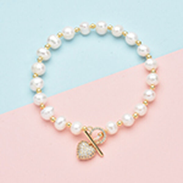 S&uuml;&szlig;wasserzuchtperlen und wei&szlig;es Zirkonia-Armband, ca. 19 cm, goldfarben ca. 18,50 ct image number 1